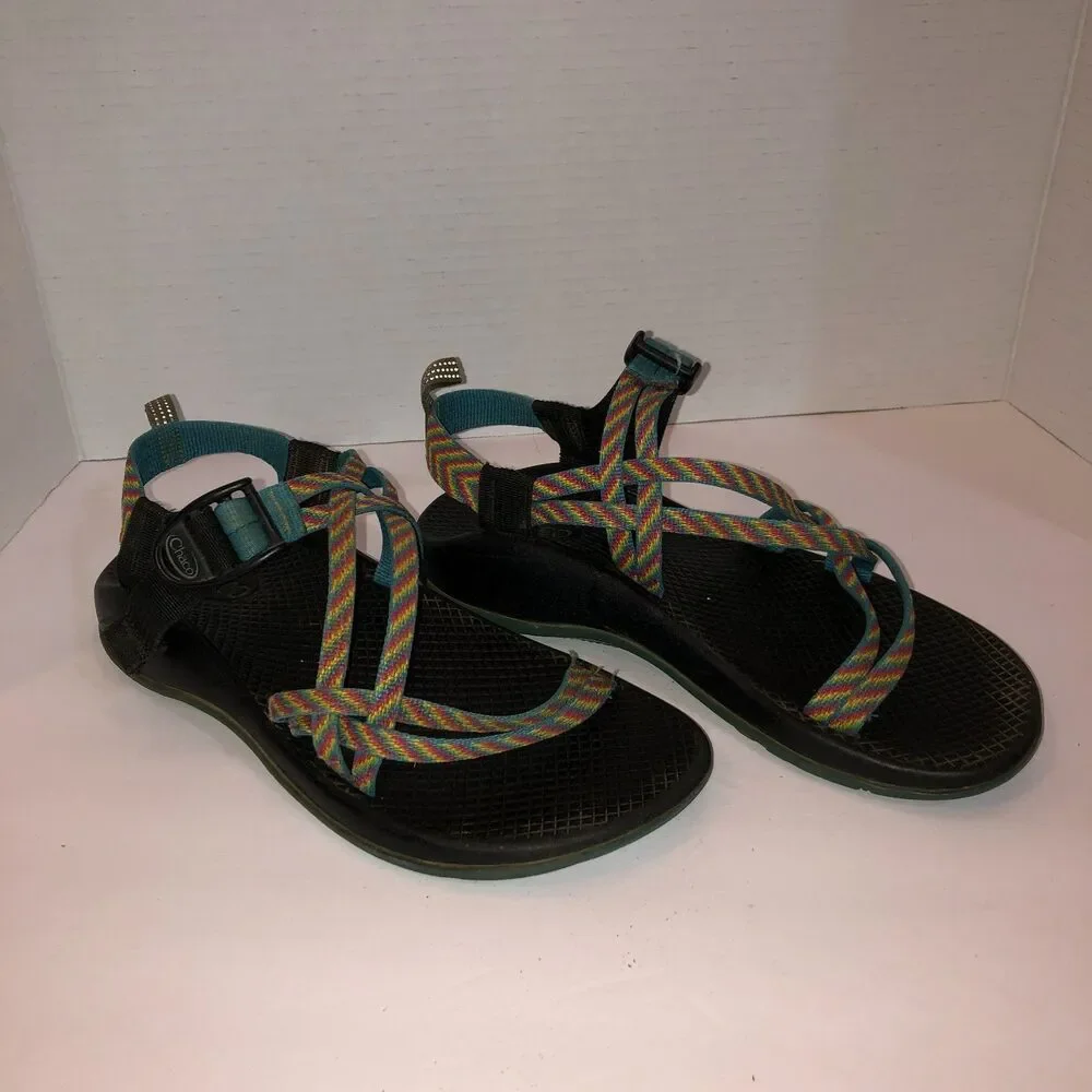 Chaco ZX/1 Eco Tread Sandals Youth 5 Kids Rainbow Fiesta Stripes Double Straps